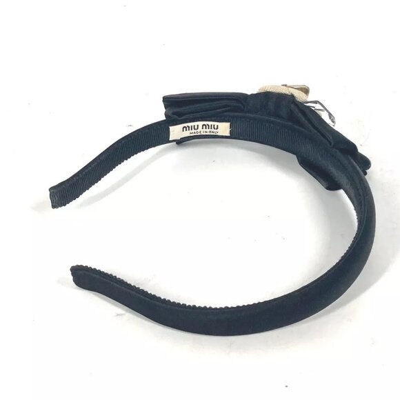 MIUMIU crystal Hair band head band Katyusha Satin Black main image 4